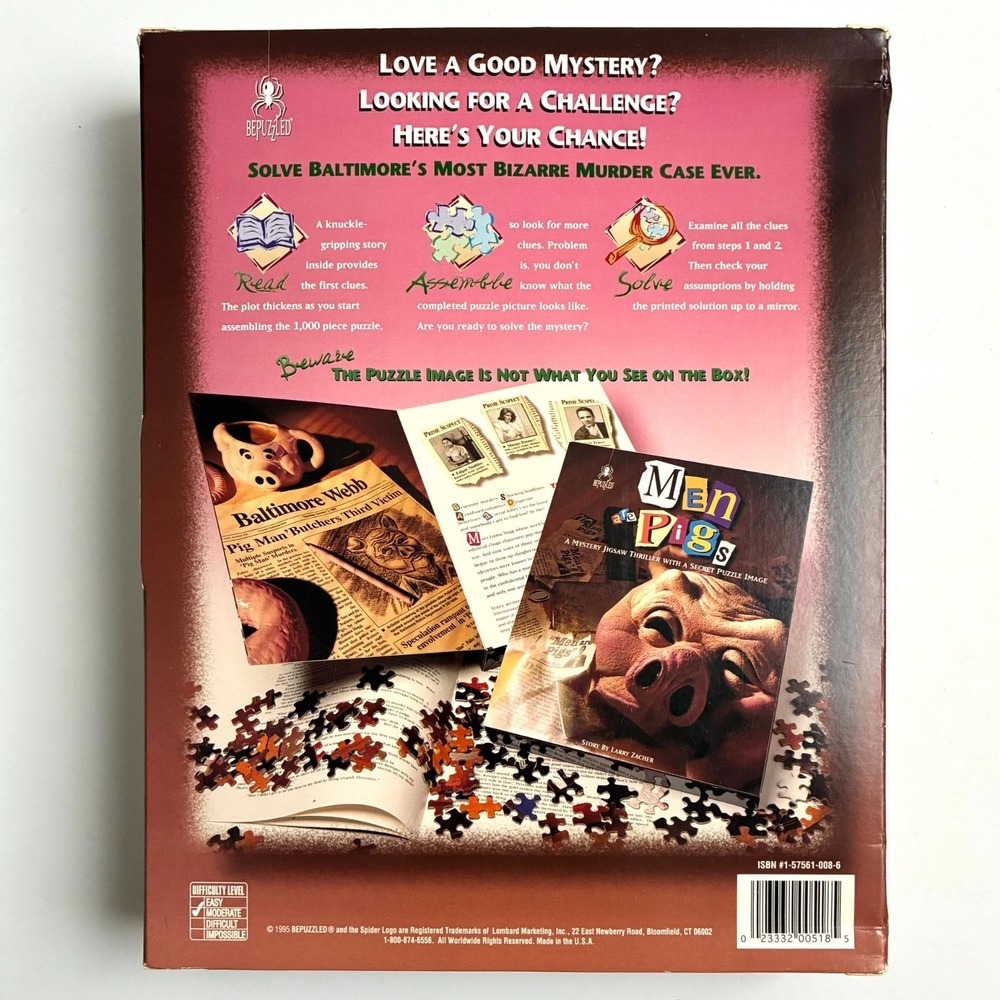 Bepuzzled Mystery Jigsaw Thriller Men Are Pigs Puzzle Game 1000 Pieces 1995 New - Picture 3 of 8